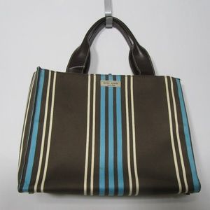 Kate Spade Canvas Bag Striped Brown Blue White